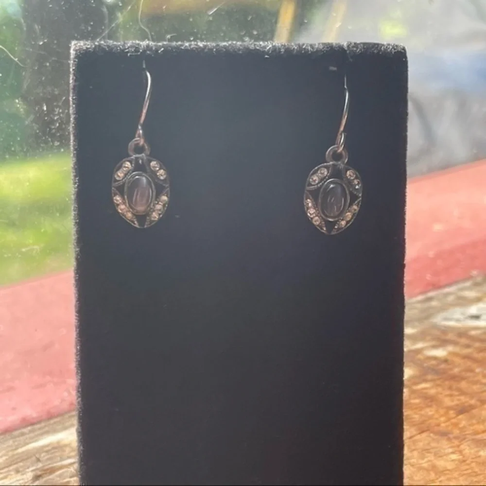 Sterling Silver Grey CZ Tumbled Purple Stone Dainty Earrings - Picture 1 of 5